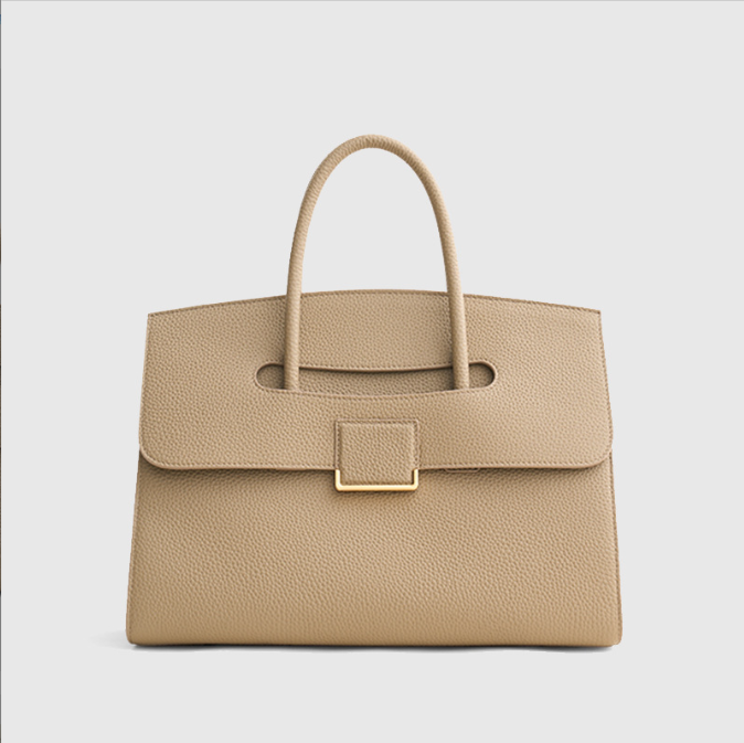 Womens Leather Handbag Large Capacity Textured Top Handle Tote with Gold Buckle
